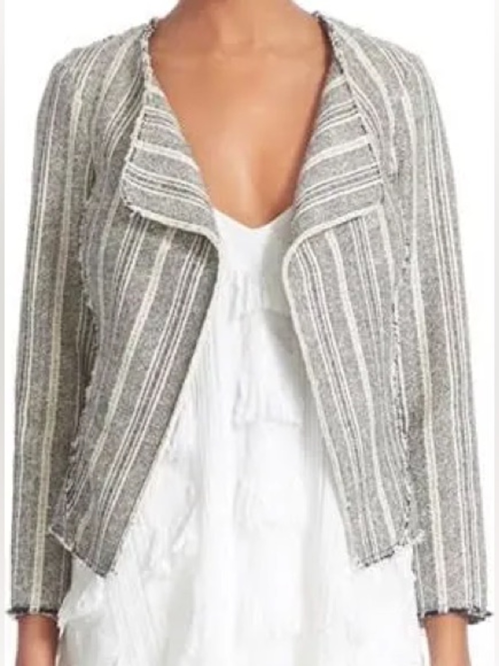 Derek Lam 90% Cotton Crosby Navy and White Striped Tweed Jacket Office Academic